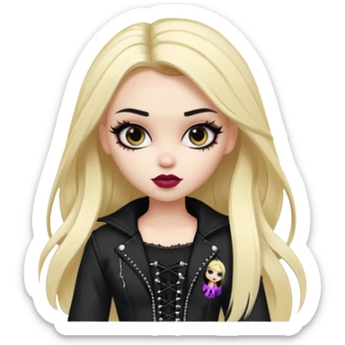 split dye leftside blonde rightside black hair, pretty bratz baddie, gothic clothes sticker