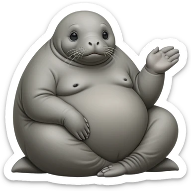 Homunculus Loxodontus, a blob-like gray creature with an elephant seal face, no distinct limbs, small hands folded on what looks like a lap, patient waiting posture sticker