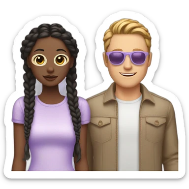 white man with brown hair sunglasses and a black woman with braids wearing a pastel lavender top sticker