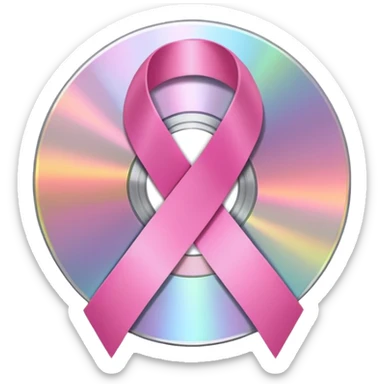 cd with pink ribbon on top sticker