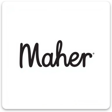 the name 'Maher' in handwritten doodle style, optimized for Slack emoji size, transparent background sticker