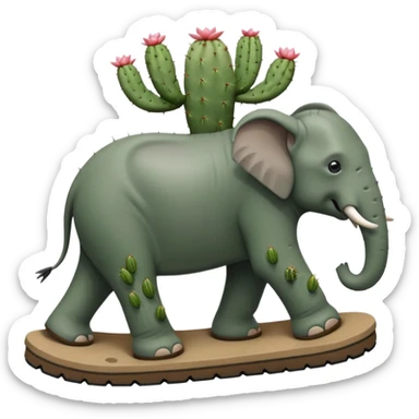 an elephant-cactus hybrid traipsing through the desert in Birkenstock-style sandals; sticker