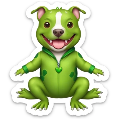 pit bull smiling wearing a froggy suit  sticker
