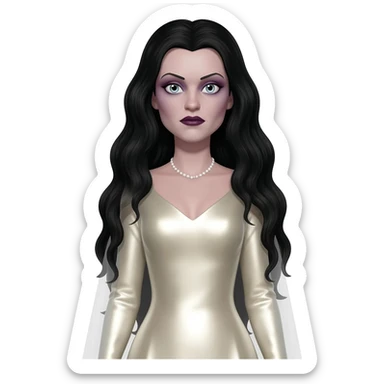 The Bride of Dracula from Universal Monsters with long black hair, ivory metallic long dress sticker