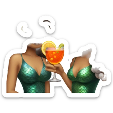 Three beautiful mermaids (light skin) drinking aperol sticker