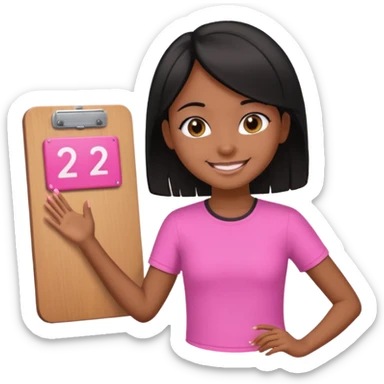 a brown skin teachers with hair that stop at elbows girl with black straight like hair wearing pink not hot pink 2 piece set teaching up on a board sticker