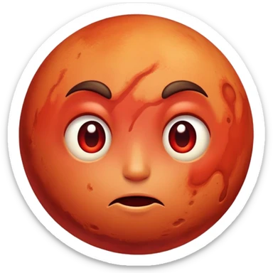 Mars planet with red surface and a hot sweating face with flushed cheeks sticker