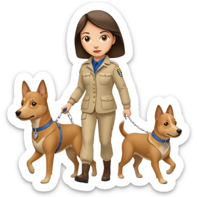 White brunette woman walking a beige guard dog sticker