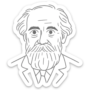 a hand drawn black outline portrait of philosopher Gaston Bachelard with similar-sized eyes based a famous portrait of him, with less messy hair sticker
