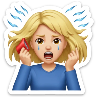Girl ripping hair out yelling holding hair crying  sticker