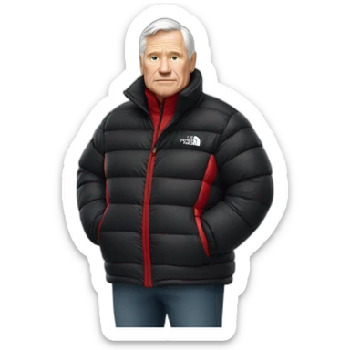 old white man overweight with black and red supreme north face puffy jacket  upper body bust sticker