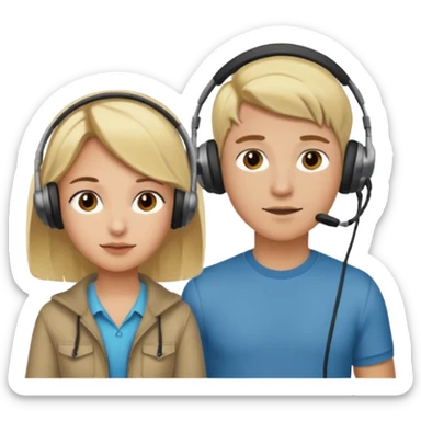 pc gamer very blonde boy and latina girl with brown hair  headsets sticker