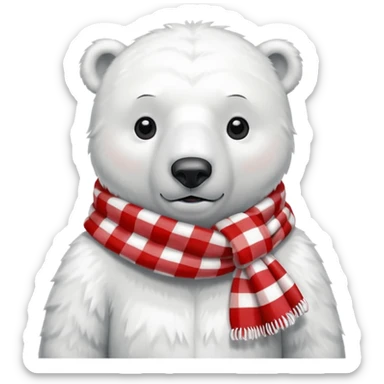 polar bear wearing a red and white checkered scarf sticker