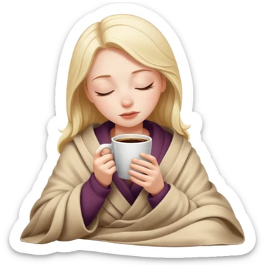 White Girl inside a blanket sipping coffee eyes closed sticker