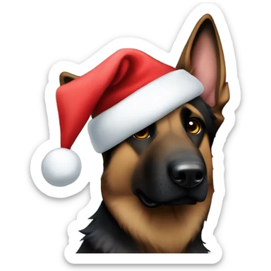 Dark brown German shepherd with Santa hat sticker