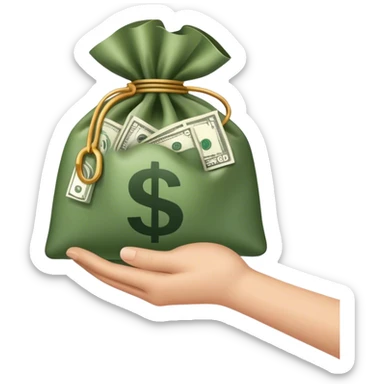 a hand holding a bag of money sticker