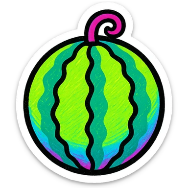vibrant stylized emoji of a whole watermelon, suitable as a sprite for a 2D fruit ninja game sticker
