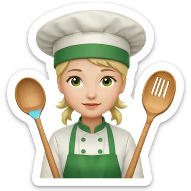 Small icon emoji of woman chef cook, minimum details, green #36a767 main colorSmall icon emoji of woman chef cook, minimum details, green #36a767 main color sticker