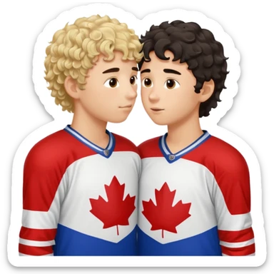Dark hair boy hockey player kissing curly hair blonde hockey player boy sticker