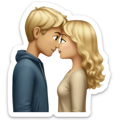 blonde haired boy and brown haired girl kissing sticker