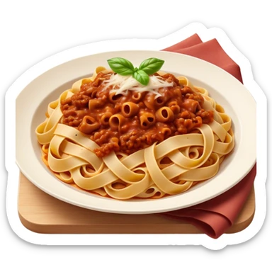 Cinematic Realistic Tagliatelle al Rag√π Dish Emoji, showcasing hand‚Äêcut pasta enveloped in a rich, slow‚Äêcooked meat sauce rendered with detailed textures and hearty, inviting lighting. sticker