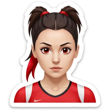Melanie chisholm with a dark brown high ponytail with a red streak through it, wearing athletic attire sticker