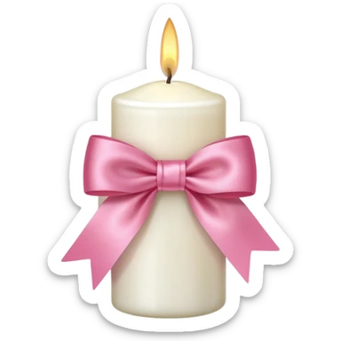 white candle with a pink bow sticker