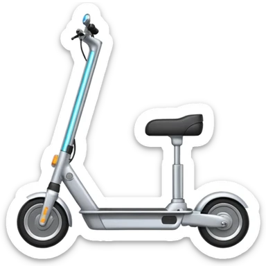 A futuristic electric scooter emoji made of silver chrome, sleek minimal frame, smooth metallic surface, subtle reflections, modern urban design, iOS emoji style, centered, clean white background sticker