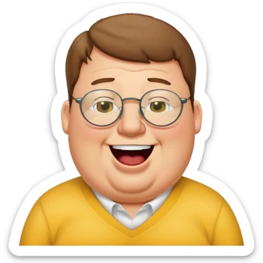 peter griffin with glasses as a laughing crying emoji in Midjourney style sticker