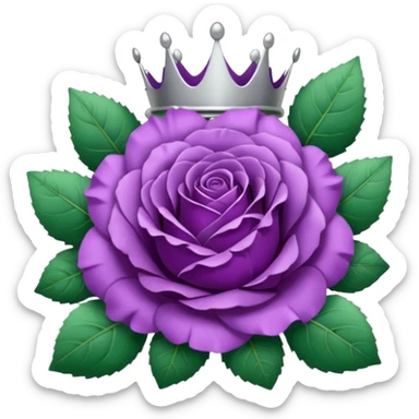 Purple rose with silver crown and a leaf wreath sticker