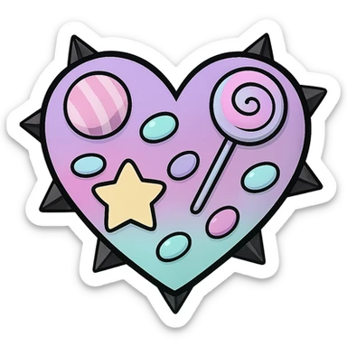 pastel goth heart with pastel candy and black studs, remove background sticker
