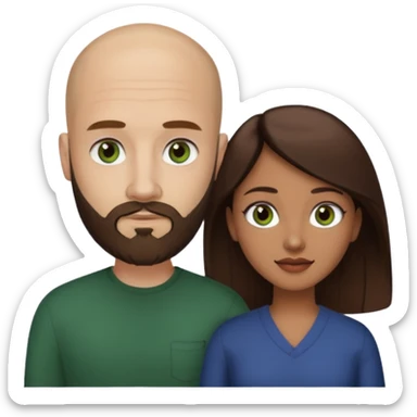 Man beard bald white dark green eyes, woman medium hair brown brown eyes latina  sticker