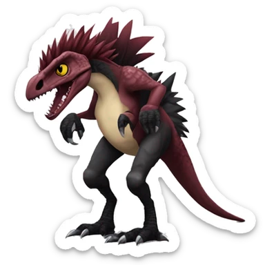 Maroon edgy badass modern sexy handsome punk velociraptor-dragon-Digimon, with black spiky mane, full body sticker