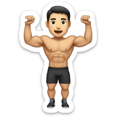 buff gym asian man full body including legs hanging from one hand from a pull up bar sticker