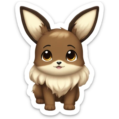 Kawaii Shiny Eevee with dark brown long emo hair covering her eyes Full Body sticker