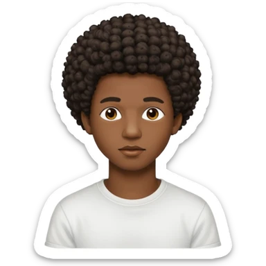 Une homme de 17 ans il a la peau noir foncé , des lèvres pulpeuses  . Il a un taper bouclé afro court  sticker