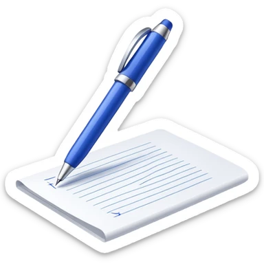 A blue pen or pencil writing notes on a piece of paper. Minimalist, modern style with clean lines, focusing on the writing action." sticker