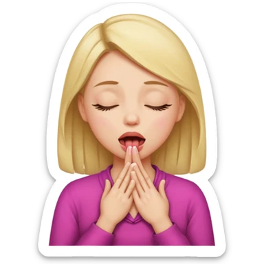 A girl sticking her tongue out and closed eyes with her hands around her neck sticker