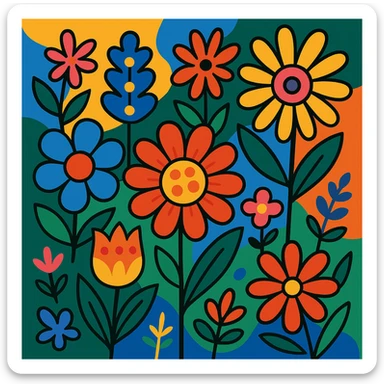 flower fantasy with bold colors and playful shapes sticker