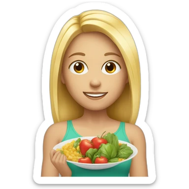 girl with hombre, blonde hair, eating healthy food sticker
