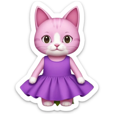 Pink cat wearing a cute purple dress surrounded by lots of chamomile flowers  sticker