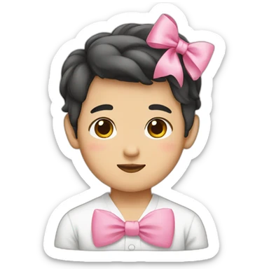 Korean boy with a pink bow sticker