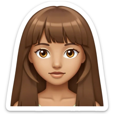 tan girl with long brown hair and bangs and brown eyes sticker