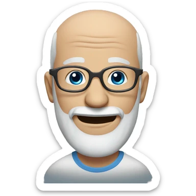 Bald man with glasses and big blue eyes  and long grey beard and laughing sticker
