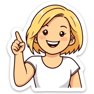 blonde girl with brown eyes laughing and pointing  sticker