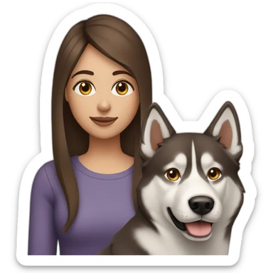 woman with straight brown hair with husky sticker