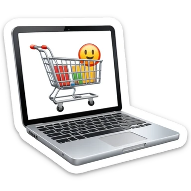 a laptop with a shopping cart on a white screen sticker