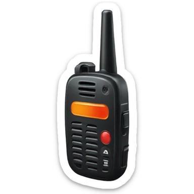 black walkie talkie with red-orange button on side sticker