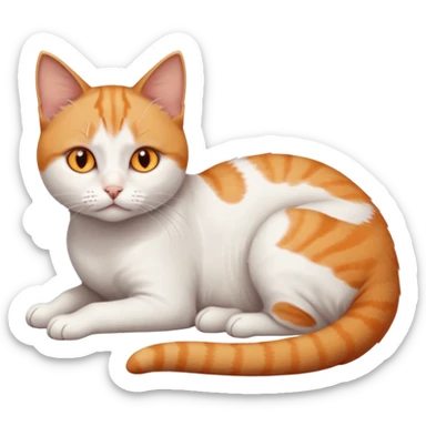 full body sad tiny short hair ginger and white cat with orange eyes lying down sticker