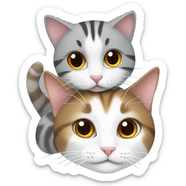 Two cats cuddling 1 is a grey and white cat, the other is a brown tabby sticker
